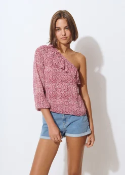 Blusa asimétrica volante estampada
