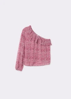 Blusa asimétrica volante estampada