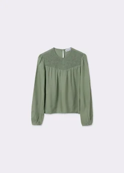 Blusa cuello redondo smock en pico