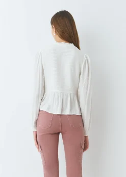 Blusa smock con botones plumeti