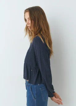Blusa smock con botones plumeti
