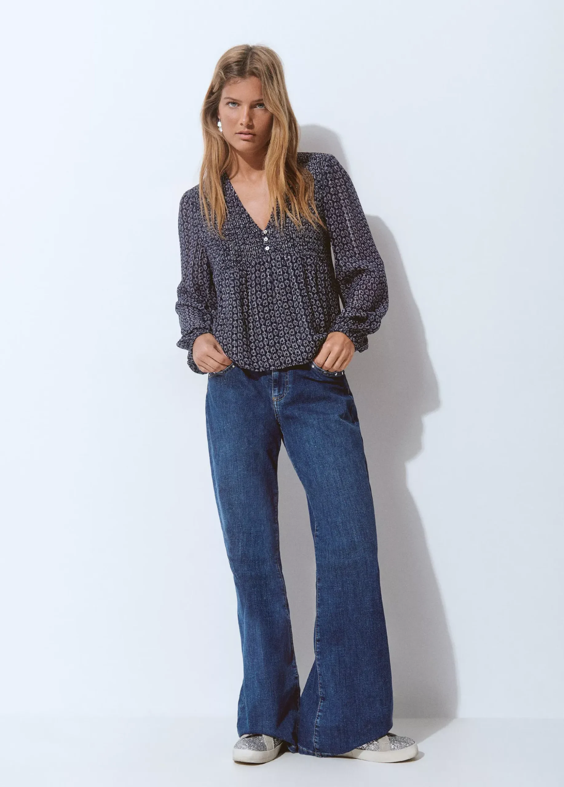 Blusa smock pecho bicolor