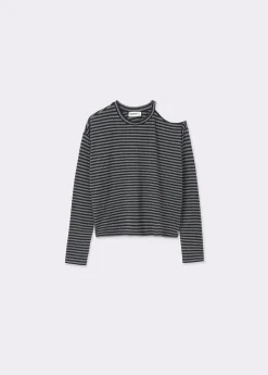 Camiseta cut-out hombro raya tejida