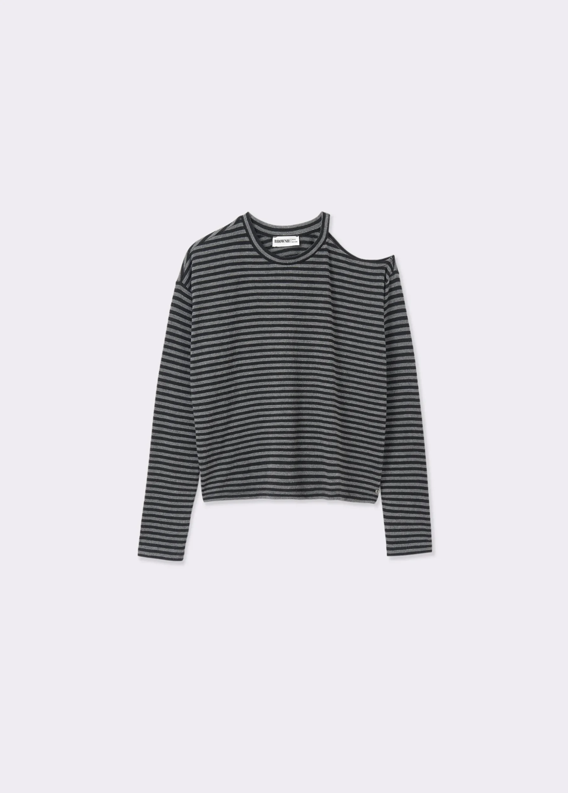 Camiseta cut-out hombro raya tejida