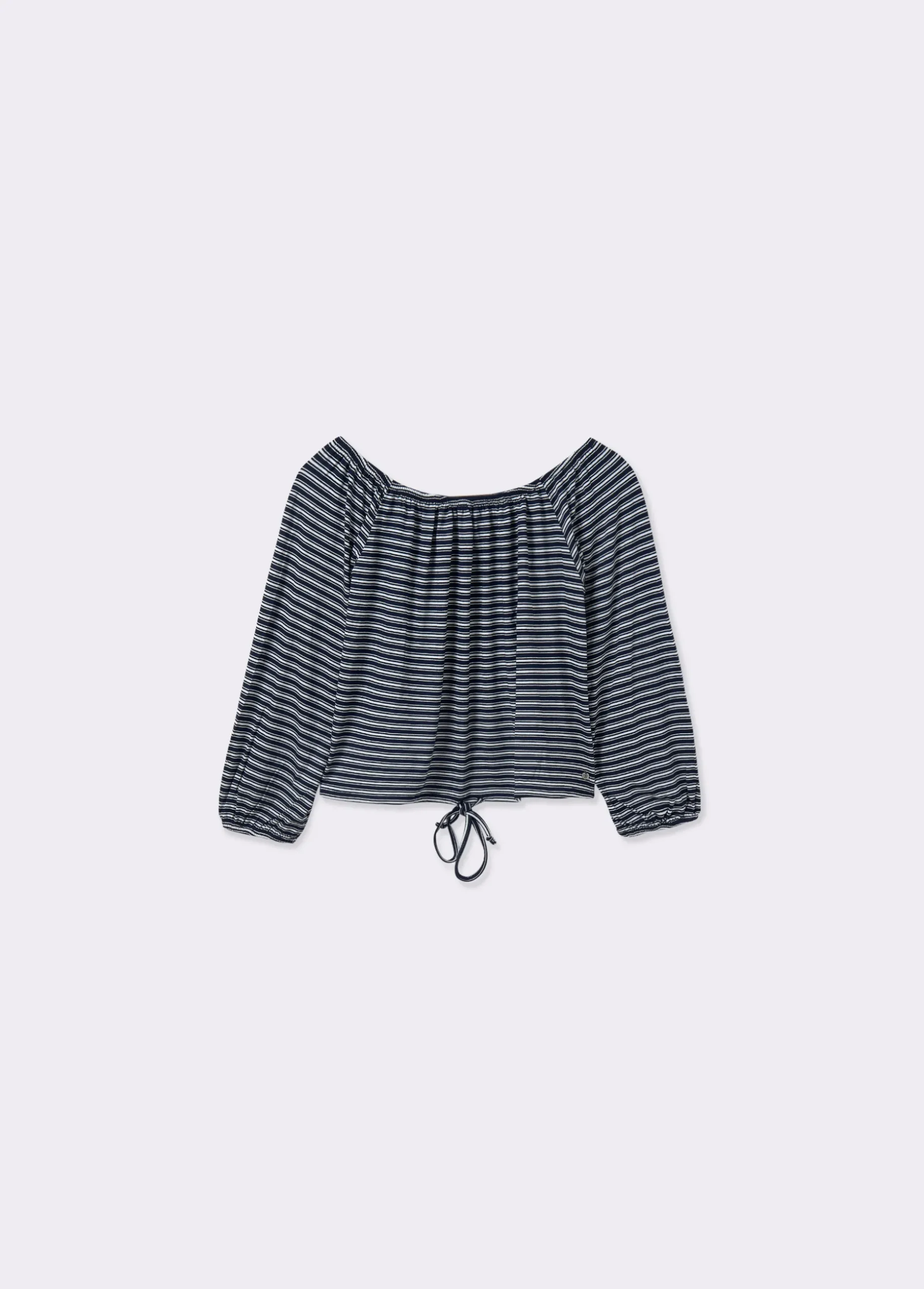 Camiseta escote bardot raya tejida