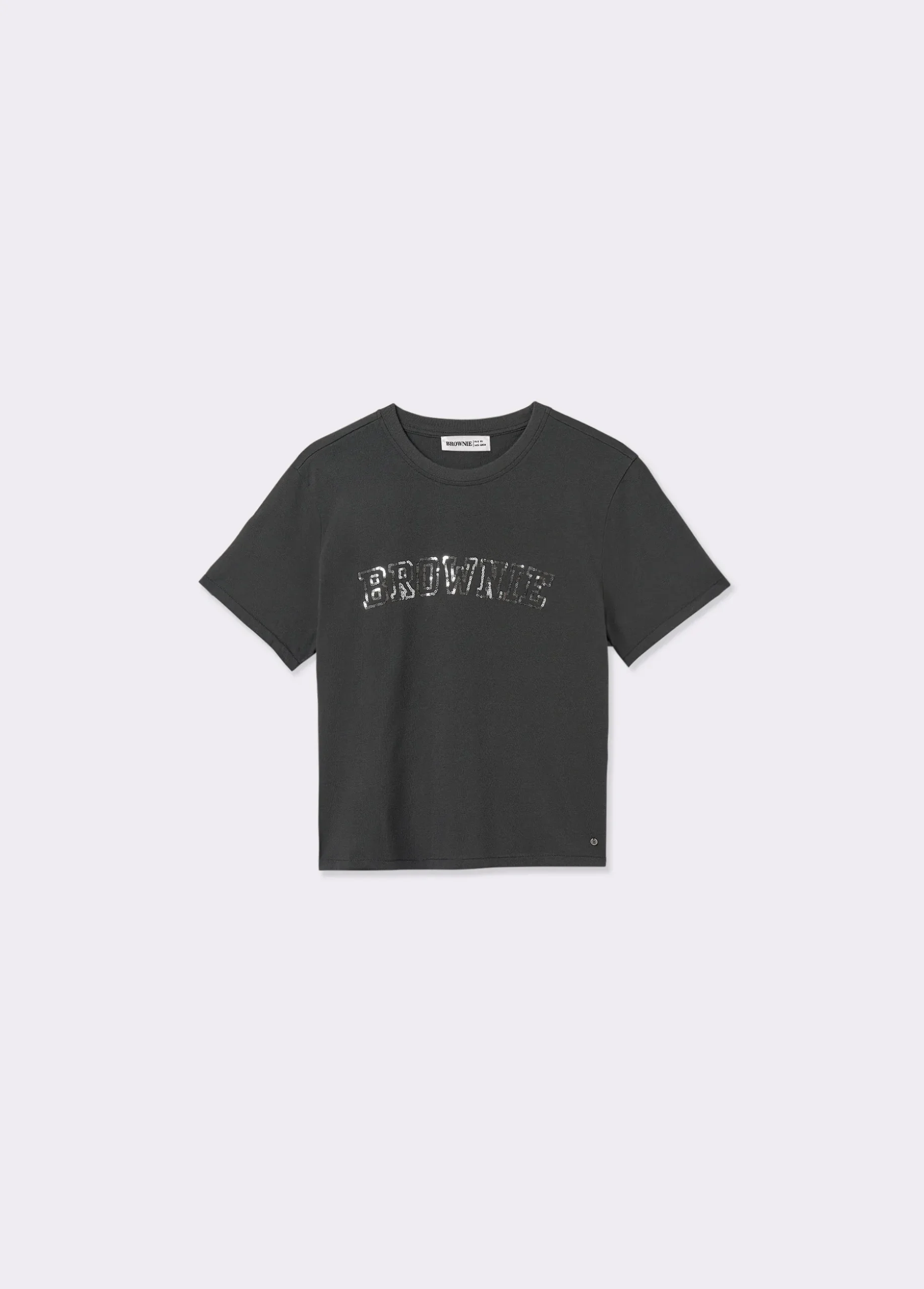 Camiseta manga corta texto bordado lentejuelas