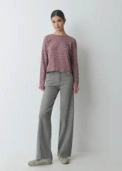 Camiseta raya lurex cut-out hombro