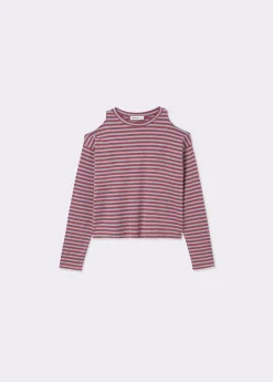 Camiseta raya lurex cut-out hombro