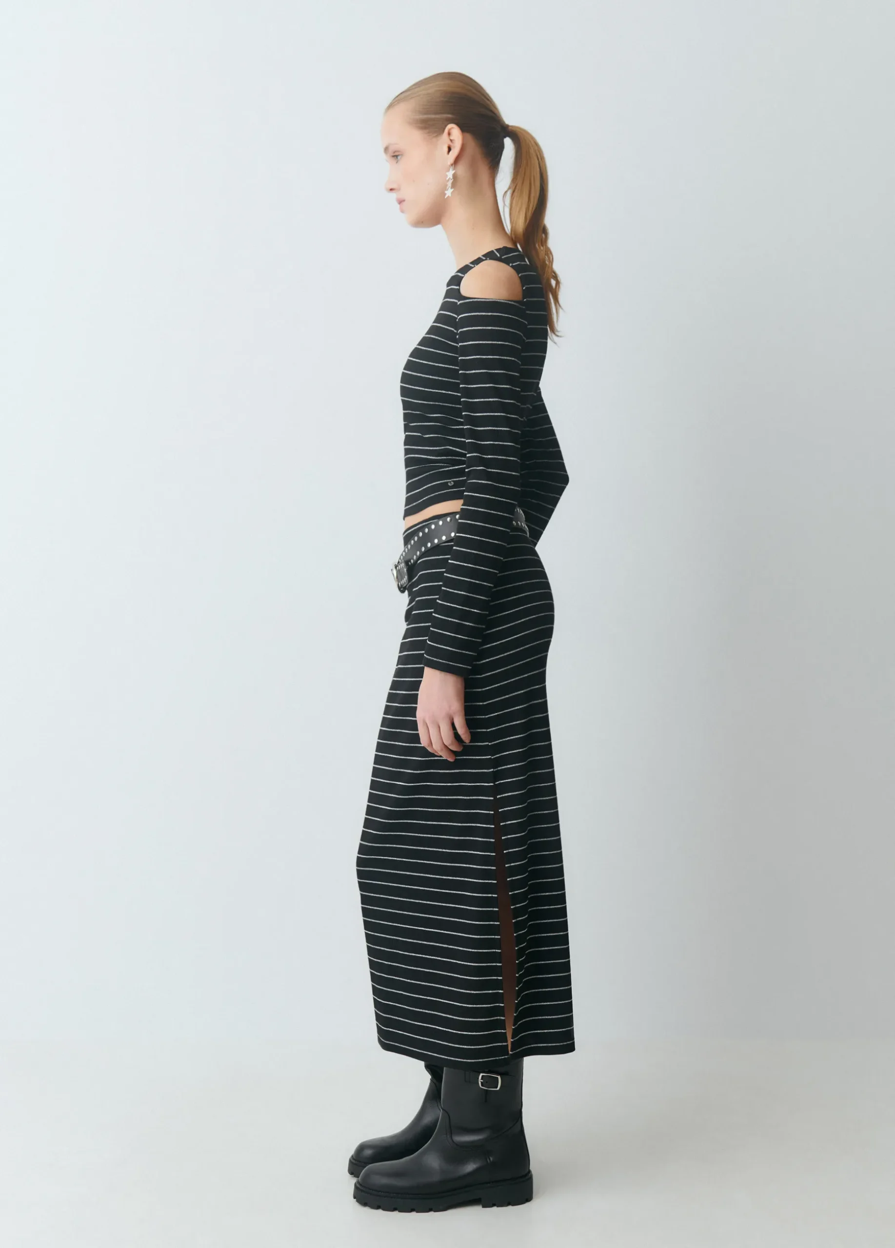 Falda midi raya lurex