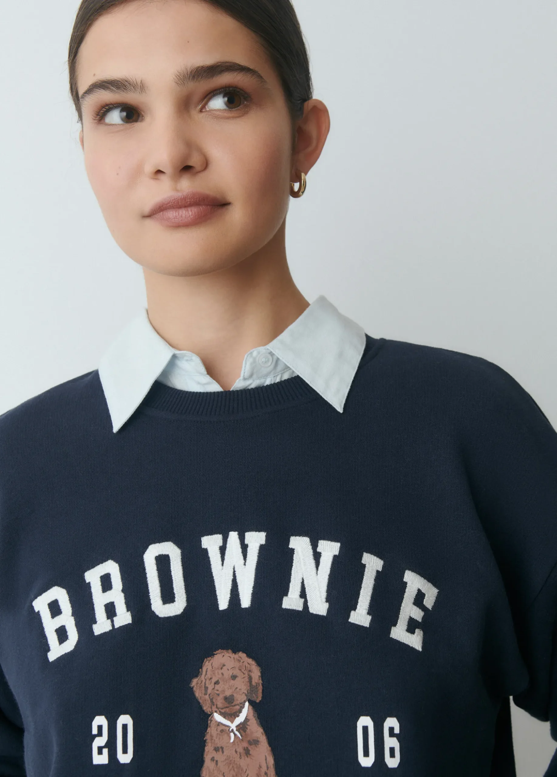 Sudadera bordada print perrito brownie
