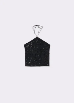 Top halter lentejuelas negras