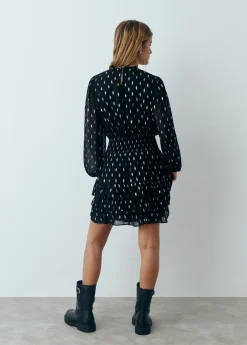 Vestido brillo smock cintura