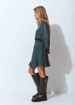 Vestido goma cintura detalle tachas