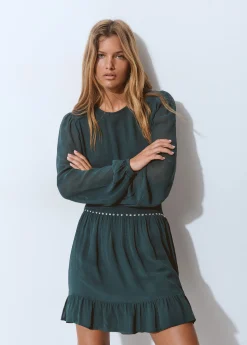 Vestido goma cintura detalle tachas