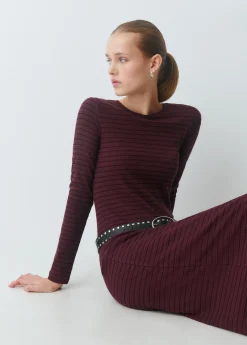 Vestido midi rib raya tejida