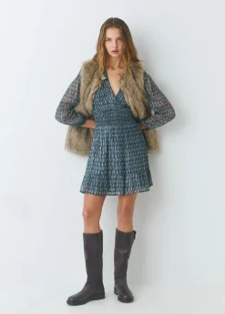 Vestido smock cintura sello indio brillo